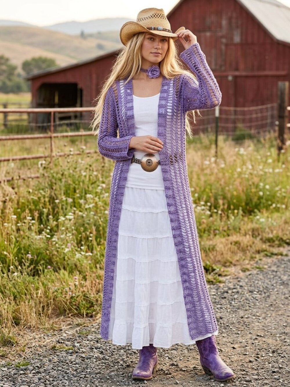 Purple Mesh Long Crochet Boho Sweater NWT M/L